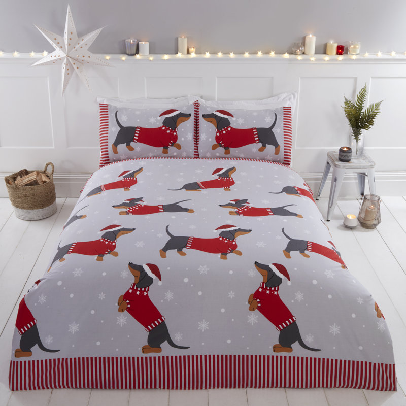 Sausage Dog in the Snow Duvet Cover Set, Double Duvet Cover + 2 Standard Pillowcases