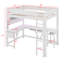 Lit mezzanine double en bois avec bureau intégré, bande lumineuse à DEL, ports de chargement USB et tablette de rangement-118681113