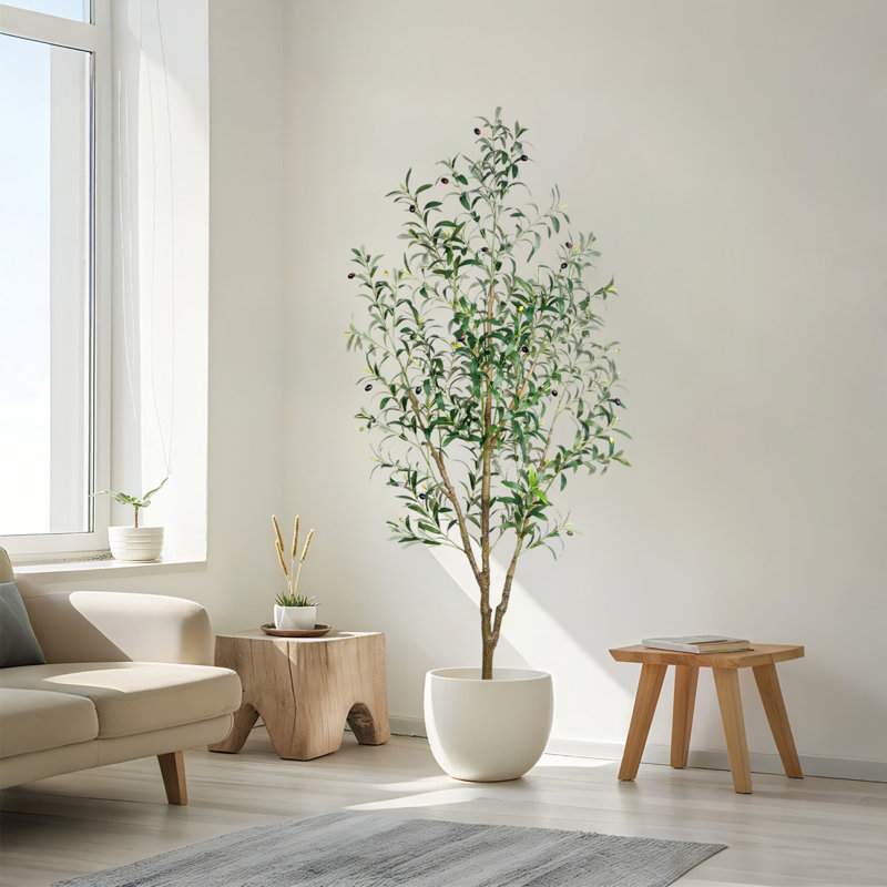 6FT Faux Olive Tree With Fruit And Realistic Leaves For Home Decor, 72.83" H x 27.56" W x 27.56" D