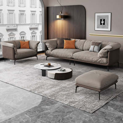 Khaki Coffee 100% Polyester 3 - Piece Living Room Set