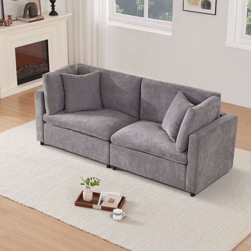82.7” W Oversized Down-Filled 2-Seater Modular Sofa, Gray