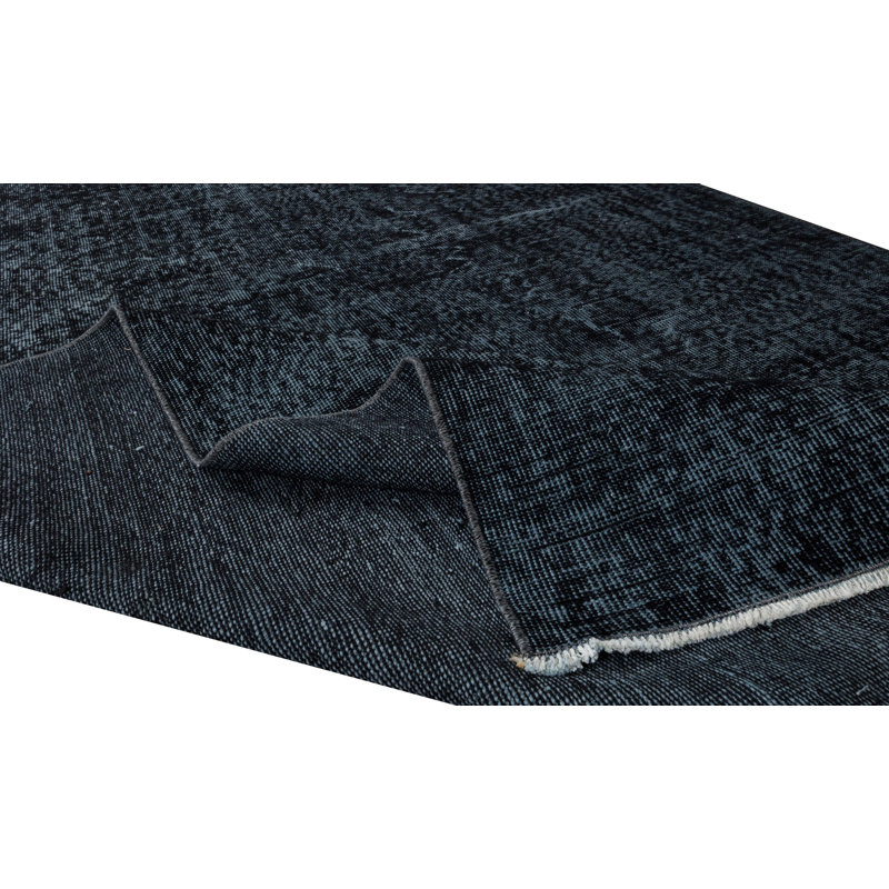 Tapis turc en laine fait à la main de 5,4 x 9,4 pi teint en noir pour des intérieurs modernes