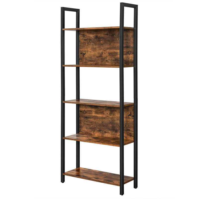 Geter 165cm H x 62cm W Steel Standard Bookcase, Rustic Brown/Black