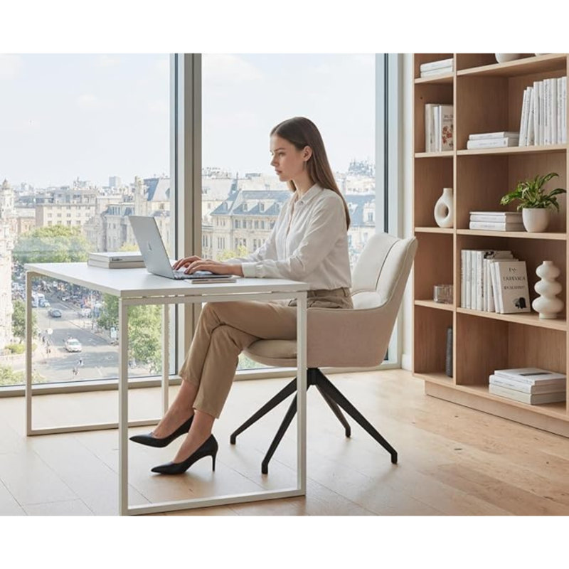 Wahson Office Chair in Chenille Modern Swivel Desk Chair Height-fixed Task Chair with Comfortable Backrest for Office Bedroom Workplace, Green