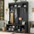 Modern Hallway Hall Tree with Metal Hooks and Storage Space, Multi-Functional Entryway Coat Rack with Shoe Cubbies, Black-991362779