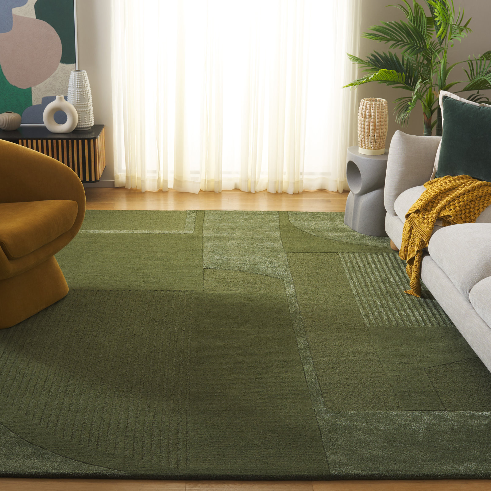 Mesmer Hand Tufted Wool, Viscose, Cotton Geometric Rug, Rectangle 4' x 6'