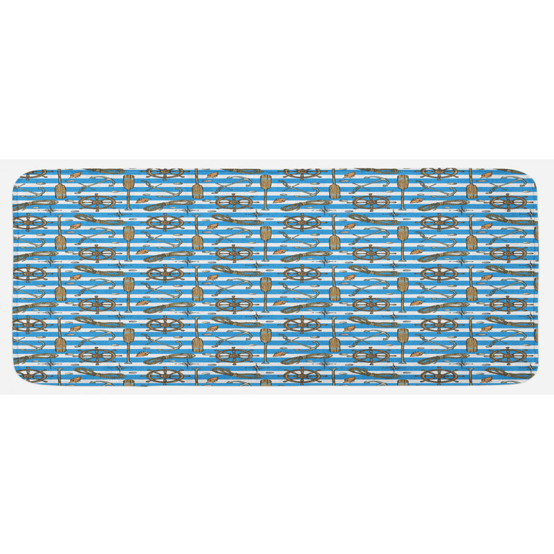 Coastal Striped Polyester Kitchen Mat