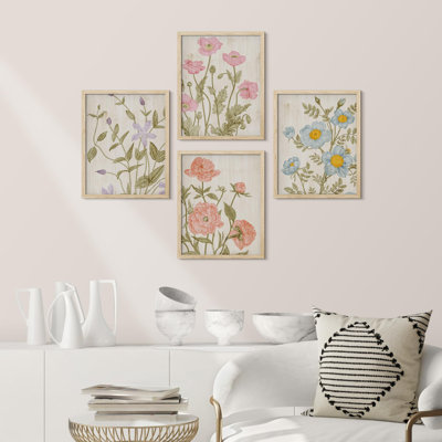 Wildflowers Floral Botanical, impression sur papier 4 pièces