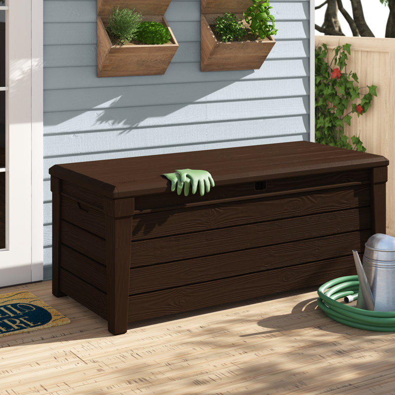 Keter Brightwood 120 Gallon Large Durable Outdoor Storage and Weather Resistant Resin Deck Box , Dark Brown