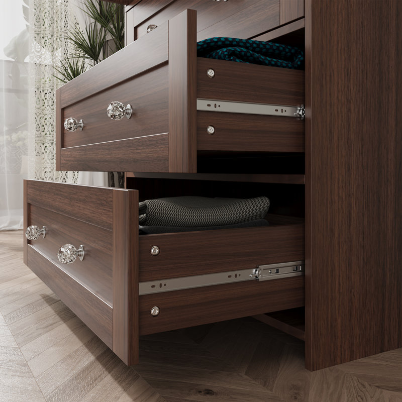 Garde-robe à 2 portes avec miroir et garde-robe à 3 tiroirs Sandrea, Walnut