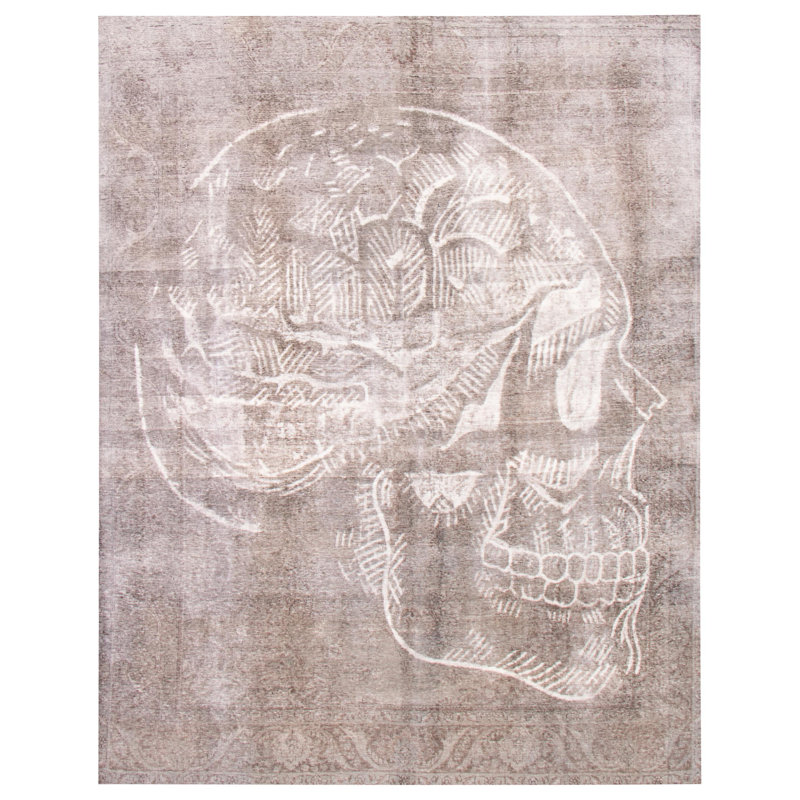 Tapis gris en laine noué à la main 9 pi 6 po x 12 pi 1 po
