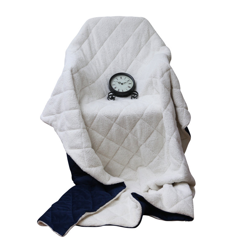 Throw Blanket 60"L x 80"W Polyester 1 Pack Reversible Navy Blue/White