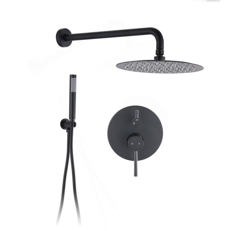 Wall Mounted Round Shower Combo Set With 10" Rain Shower Head And Handheld Shower Head Set With Pressure Balancing Valve