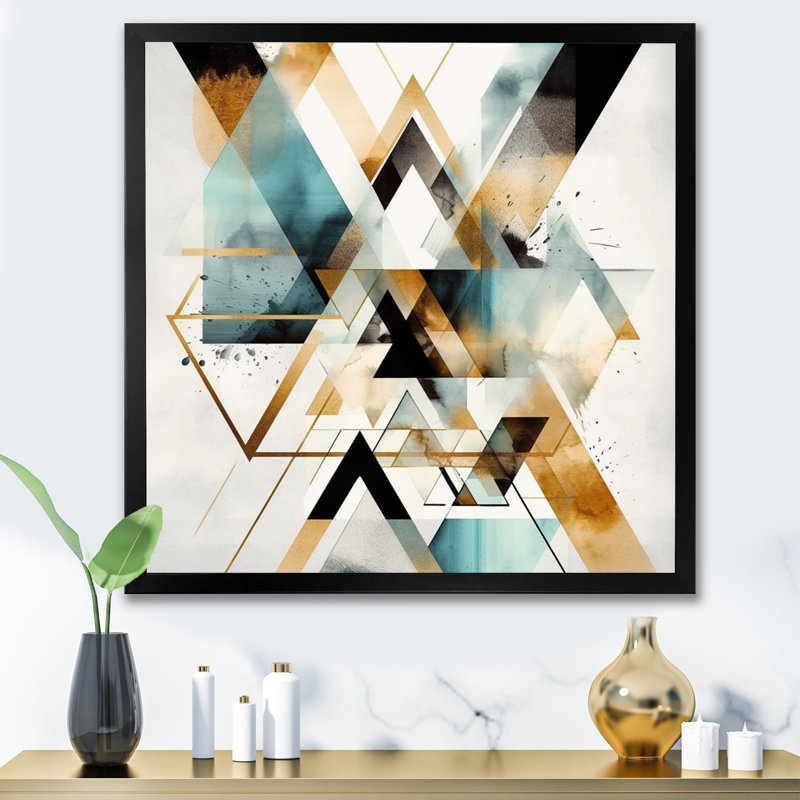 Triangle vert Boho IV - impressions sur toile géométriques modernes, Impression noire sur toile encadrée