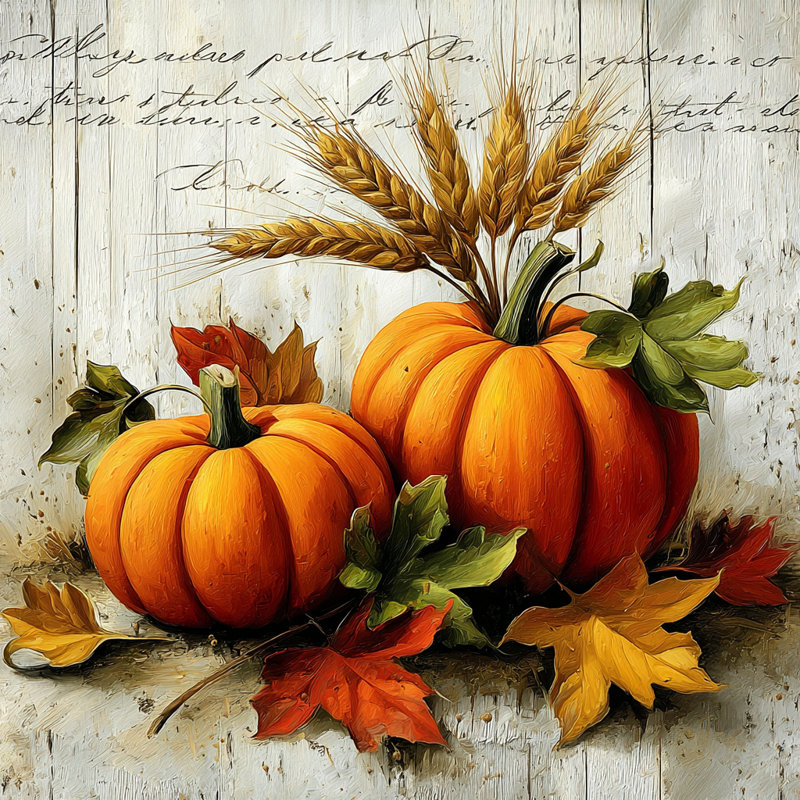 «Pumpkins and Wheat Script», art mural sur toile tendue, H 40 po x l 40 po