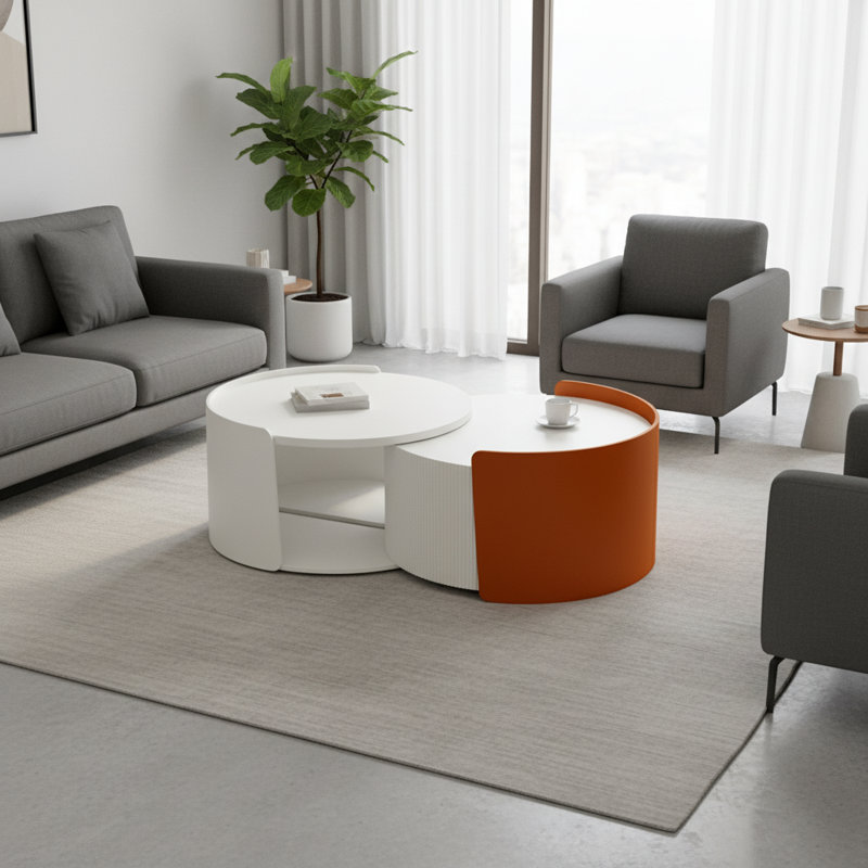 Table basse et tables de bout Modern Modern Idée de cadeau, Blanc antique / orange