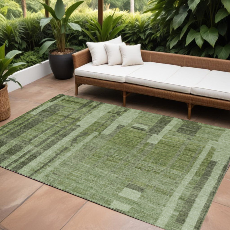 Tapis intérieur lavable rayé vert 9 pi x 12 pi