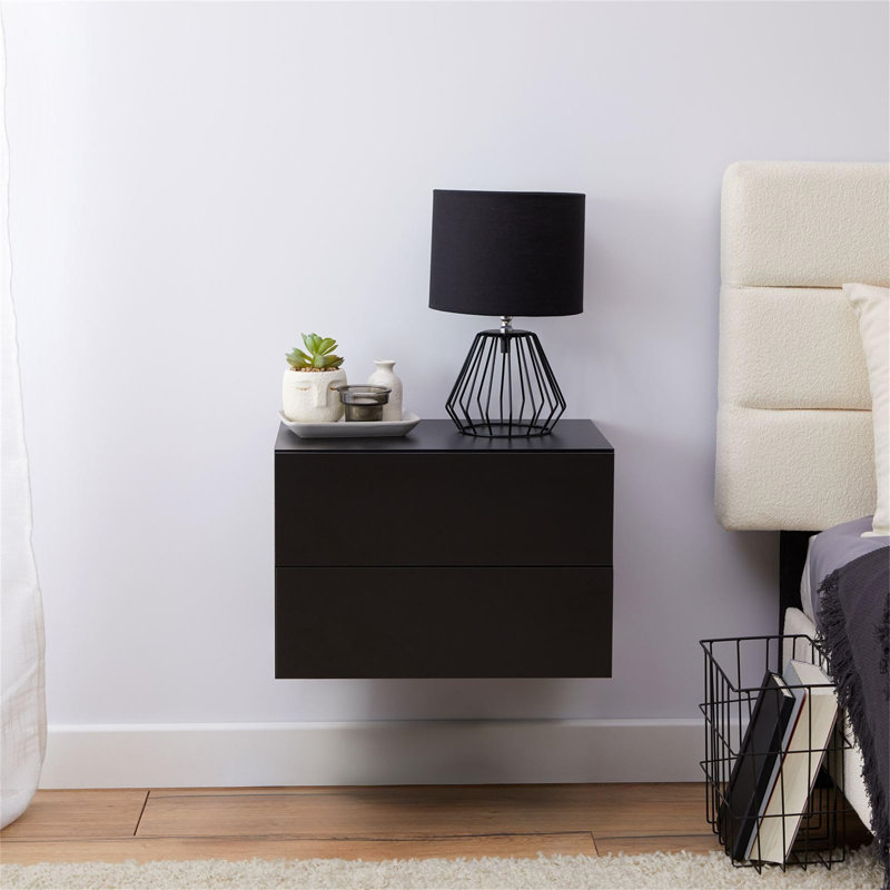 Haidar 42cm W Solid + Manufactured Wood Bedside Table, Black