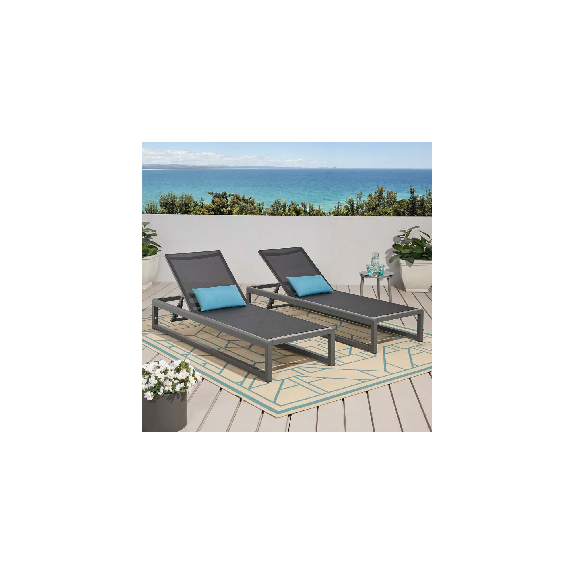 Harper 77" Long Reclining Chaise Lounge Set, Gray/Black