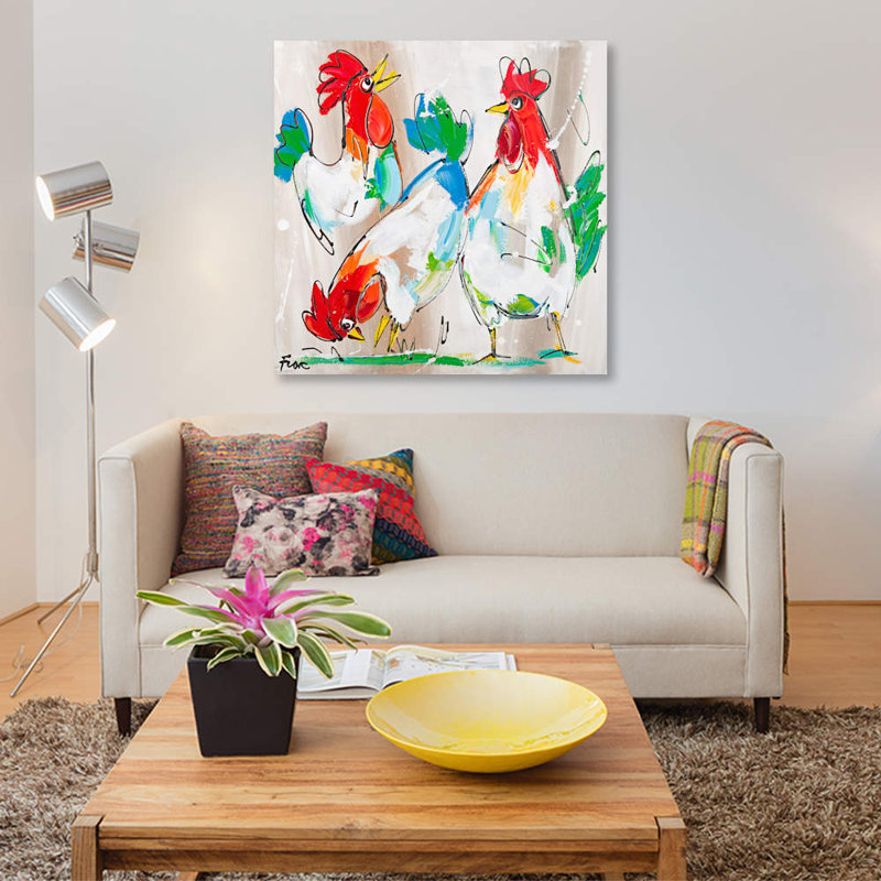 « coqs parle » par art fiore, impression sur toile tendue, H 12 po x l 12 po x P 1,5 po, Toile tendue, Pas de tapis