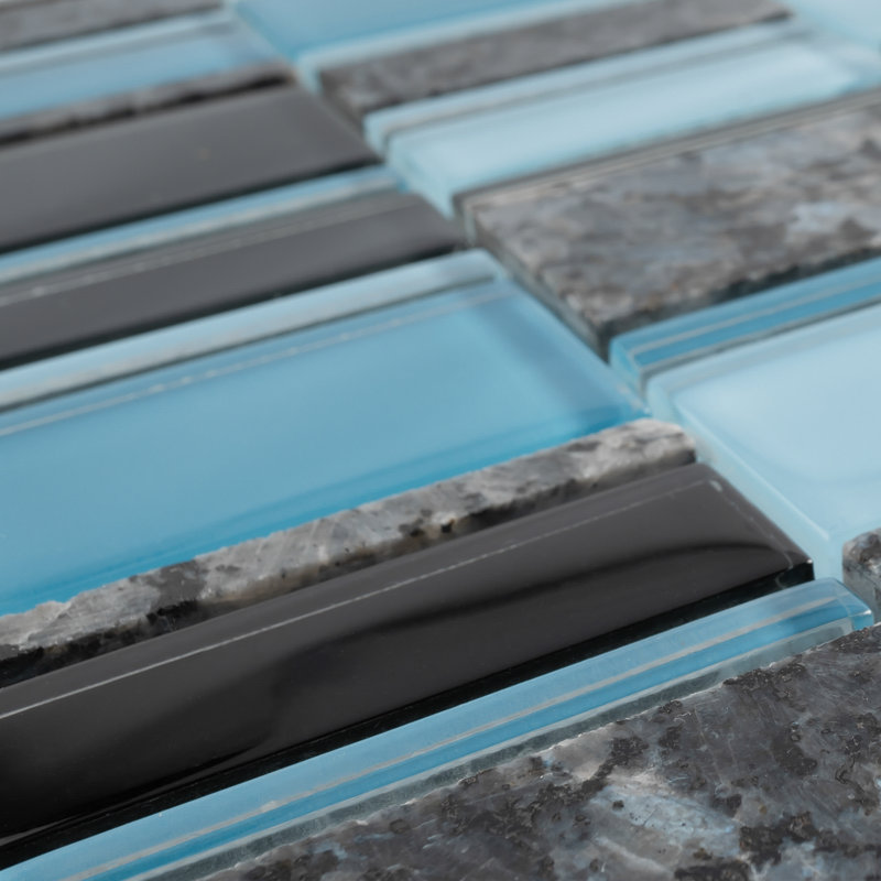 Initial Cuboid 11.82 in. x 11.82 in. Geometric Glossy Glass Mosaic Tile, Blue