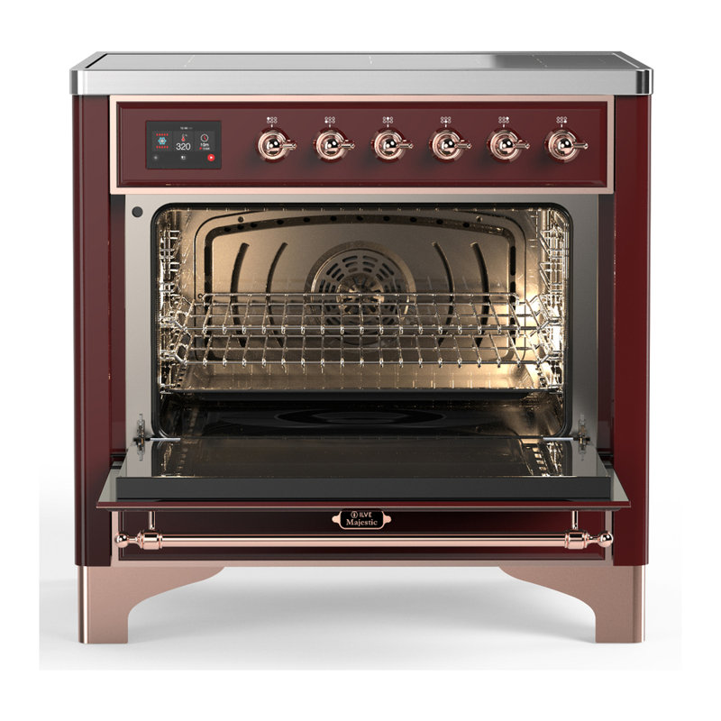 Majestic III Series 36 Inch Induction Range with 6 Induction Elements in Burgundy (Copper Trim), Copper, Burgundy