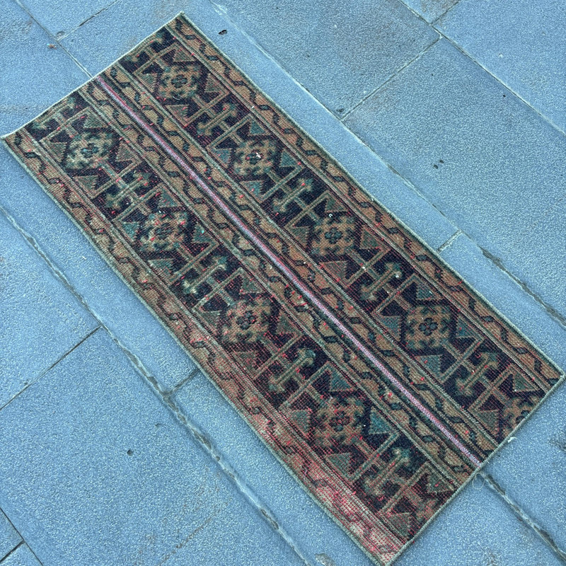 Vintage Turkish Runner Rug with Traditional Motifs for Hallway or Living Room Decor