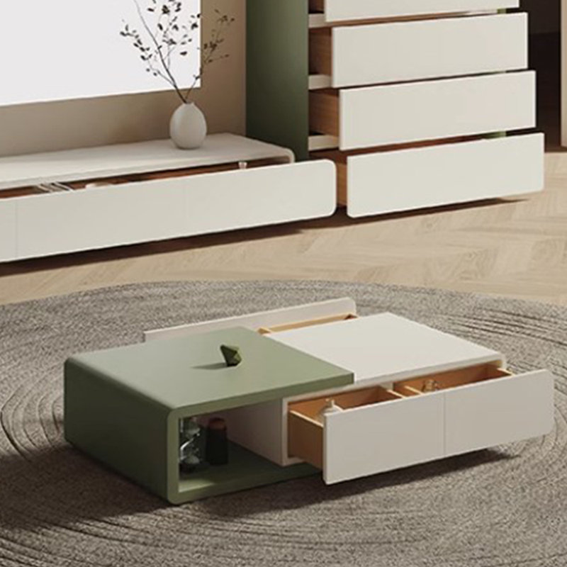 Simple and retractable solid wood coffee table