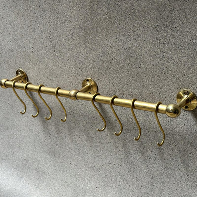 Handmade Kitchen Rail Rack With Hooks Unlacquered Brass 40" Wall Mounted Storage Organizer Pot Rack