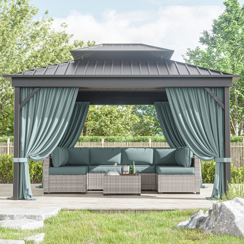 12 X 10 pi Mur de rideau extérieur en polyester à 4 panneaux d'extérieur pour pavillon de jardin, seulement rideaux
