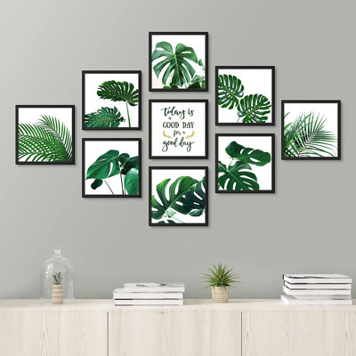 Signe, art mural, collage, ensemble de cadres de galerie tropicale, jungle, Monstera, typographie, nature, photographie, art moderne, rustique, bohème, détente / calme