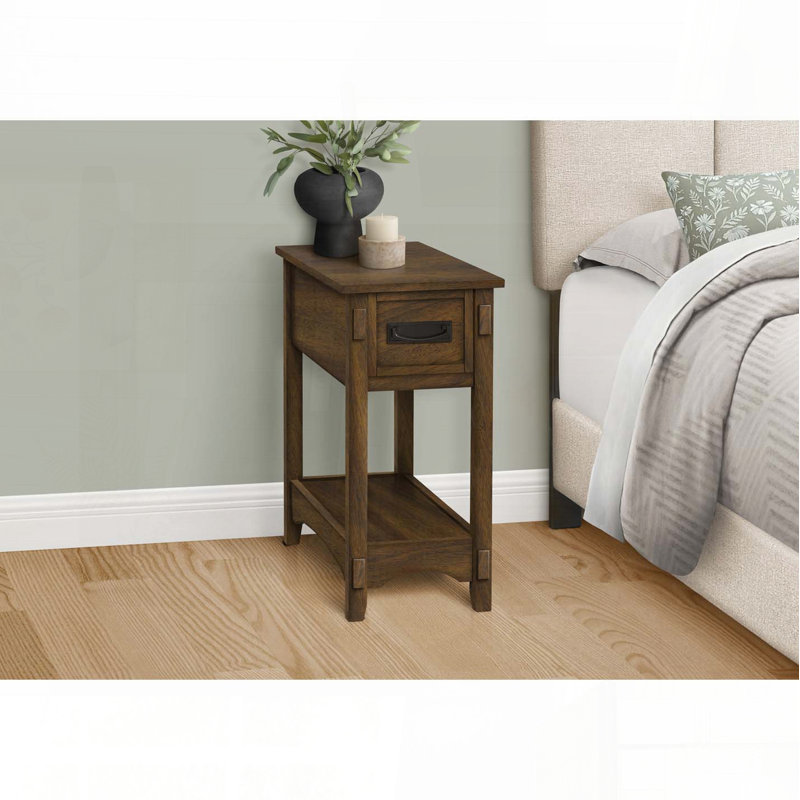 Table d'appoint étroite à 2 niveaux avec tiroir de rangement - placage brun noyer, H 24 po