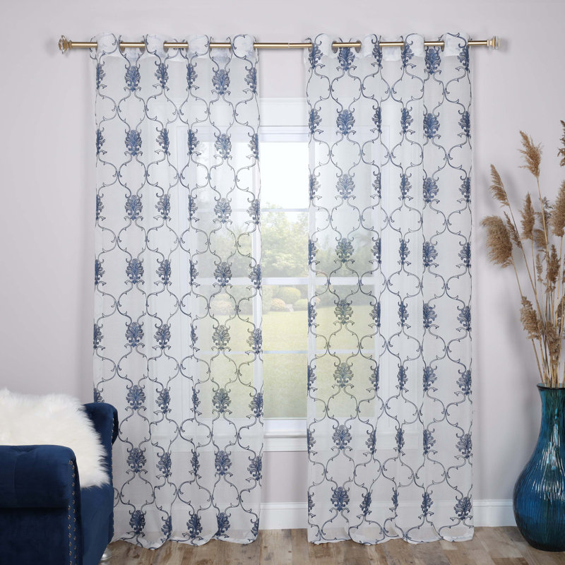 Paire de rideaux transparents avec œillets Steinbeck, l 52 po x L 108 po, Bleu