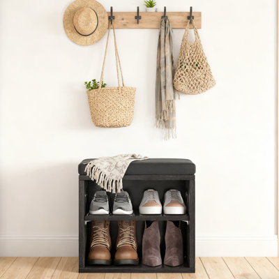 Banc de rangement pour chaussures 1 pièce avec coussin, organisateur de chaussures solide pour le vestibule, le salon (L 15 po x l 11 po x H 16 po), noir
