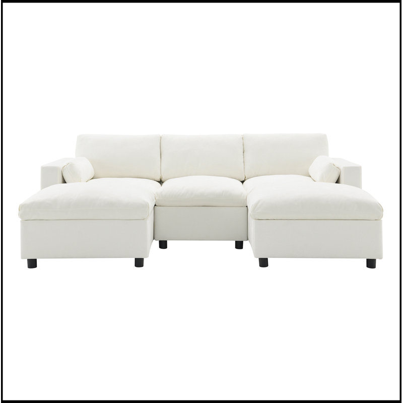 Canapé modulaire confortable en U avec rangement et fonctionnalité de canapé-lit, Blanc