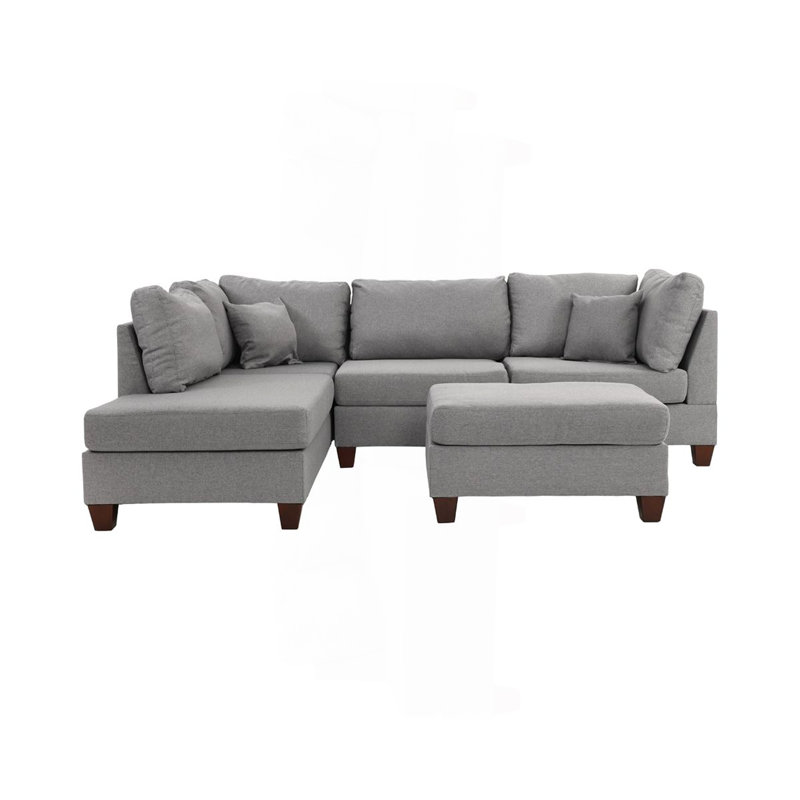 3 pièces Canapé modulaire réversible pour canapé de salon et repose-pieds en polyfibre, Gris