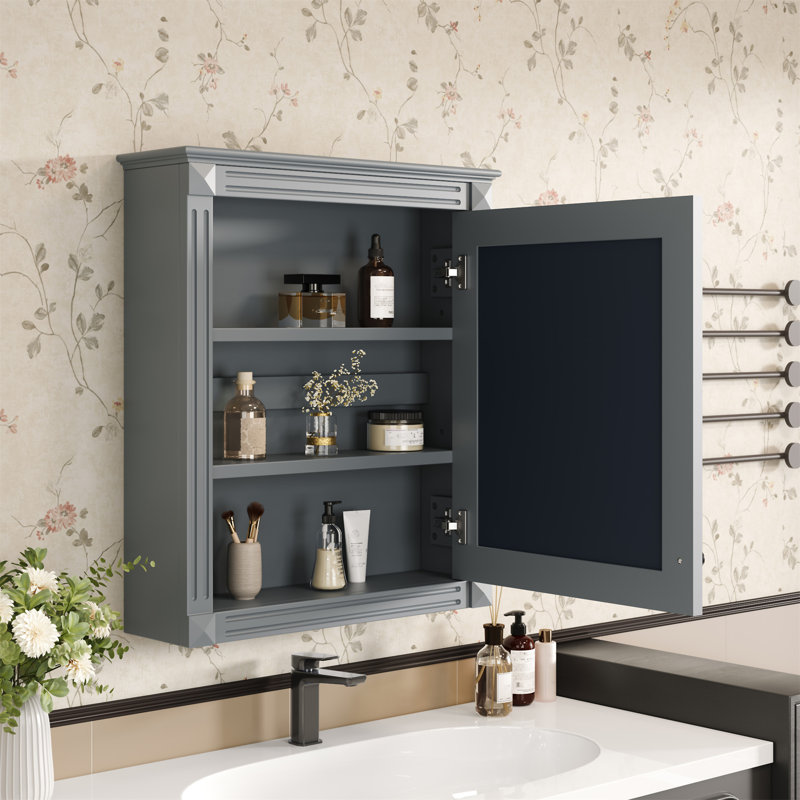 Armoire de rangement murale 24 po x 27 po avec miroir, Gris
