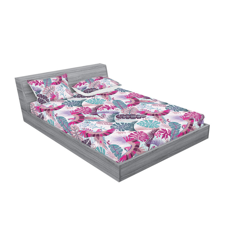 Drap-housse et taies décoratives 3 pièces Ambesonne, Motif floral magenta / bleu cadet / prune