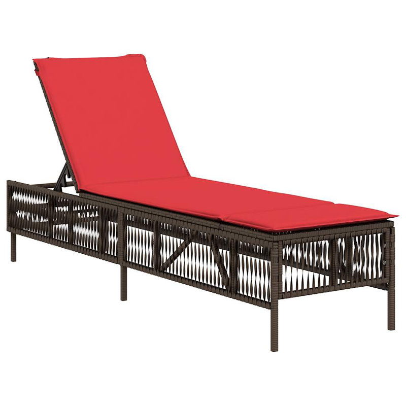  Méridienne de patio en rotin PE brun, acier thermolaqué standard, Rouge, Brun