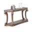 Table de canapé avec tablette ouverte et pieds à volutes, console traditionnelle en bois massif au fini chêne pour le salon