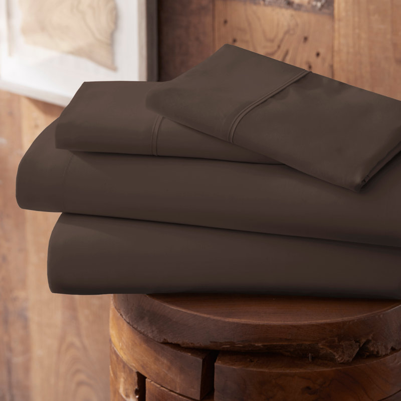 Sateen Double Brushed Microfiber Sheet Set, Cocoa, Cal.King Sheet Set + Fitted Sheet + 2 Pillowcase