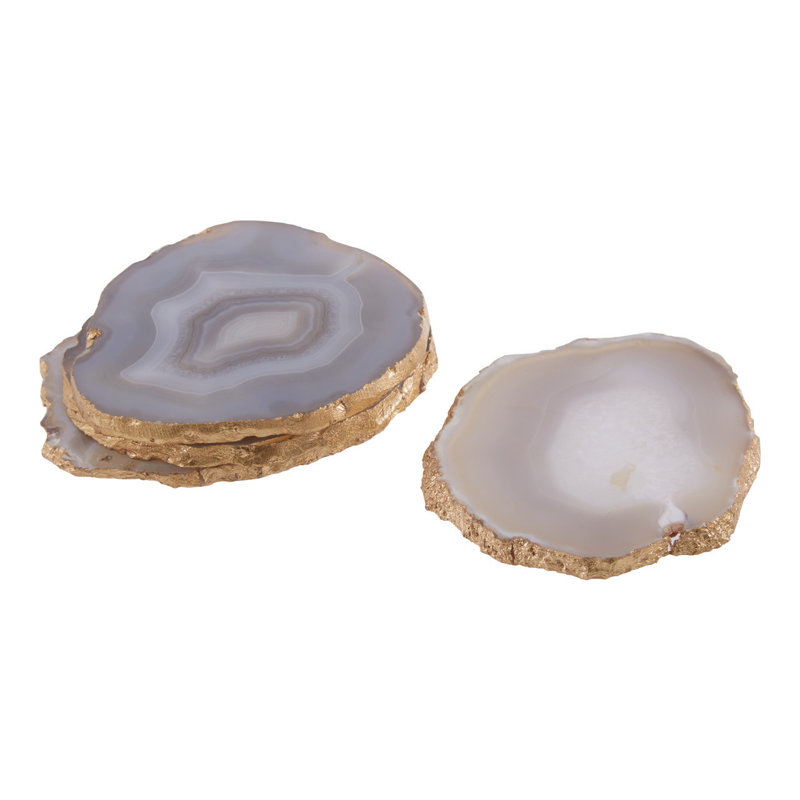Stoneware 4 Piece Coaster Set, Grey/Gold
