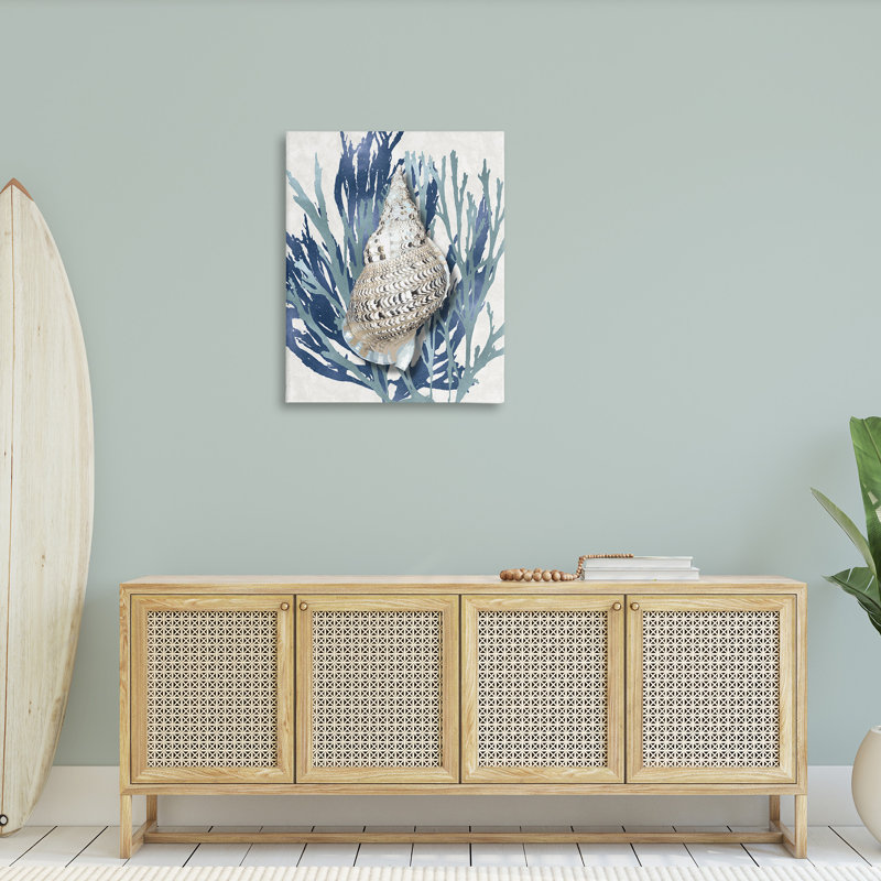 «Shell Coral Blue Beach» par Caroline Kelly - reproduction d'art, H 40 po x l 30 po