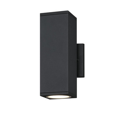 Nottawa Two-Light Dimmable LED Outdoor Wall Fixture, Up/Down Light with Colour Temperature Selection - Black Fishish with Frosted Glass Panels