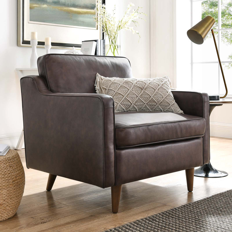 Impart Genuine Leather Armchair, Brown Genuine Leather