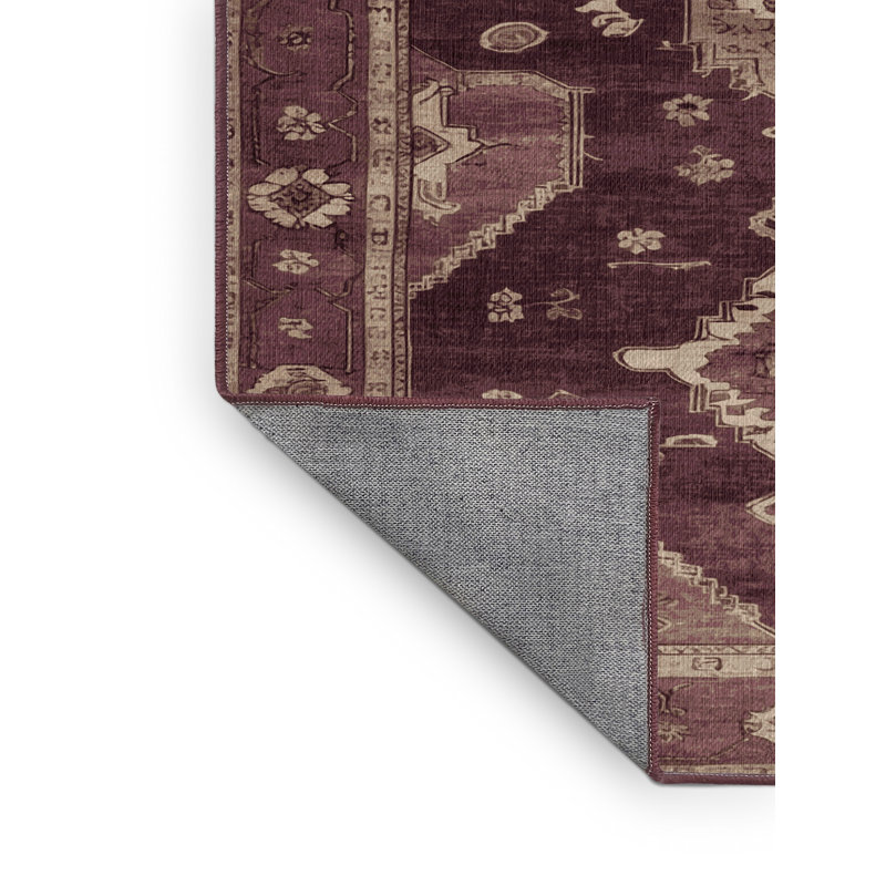 Machine Washable Overdyed Brown Area Rug, Round 4'