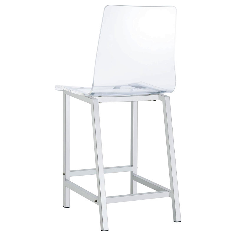 Ensemble de 2 tabourets transparents et chromés à hauteur de comptoir