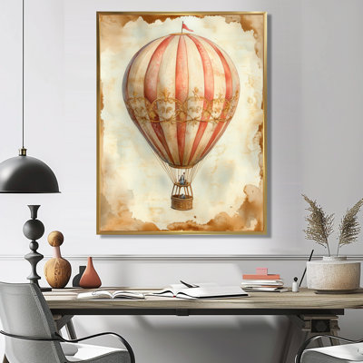 «Balloon Above the Morning Clouds II - Vintage Transport», reproduction sur toile encadrée
