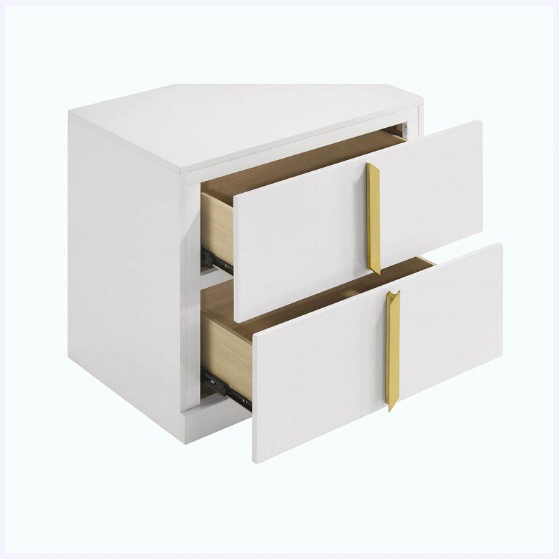 Table de chevet blanche 2 tiroirs ultrabrillante