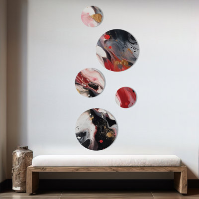 Ensemble de 5 décorations murales en marbre rouge et noir III